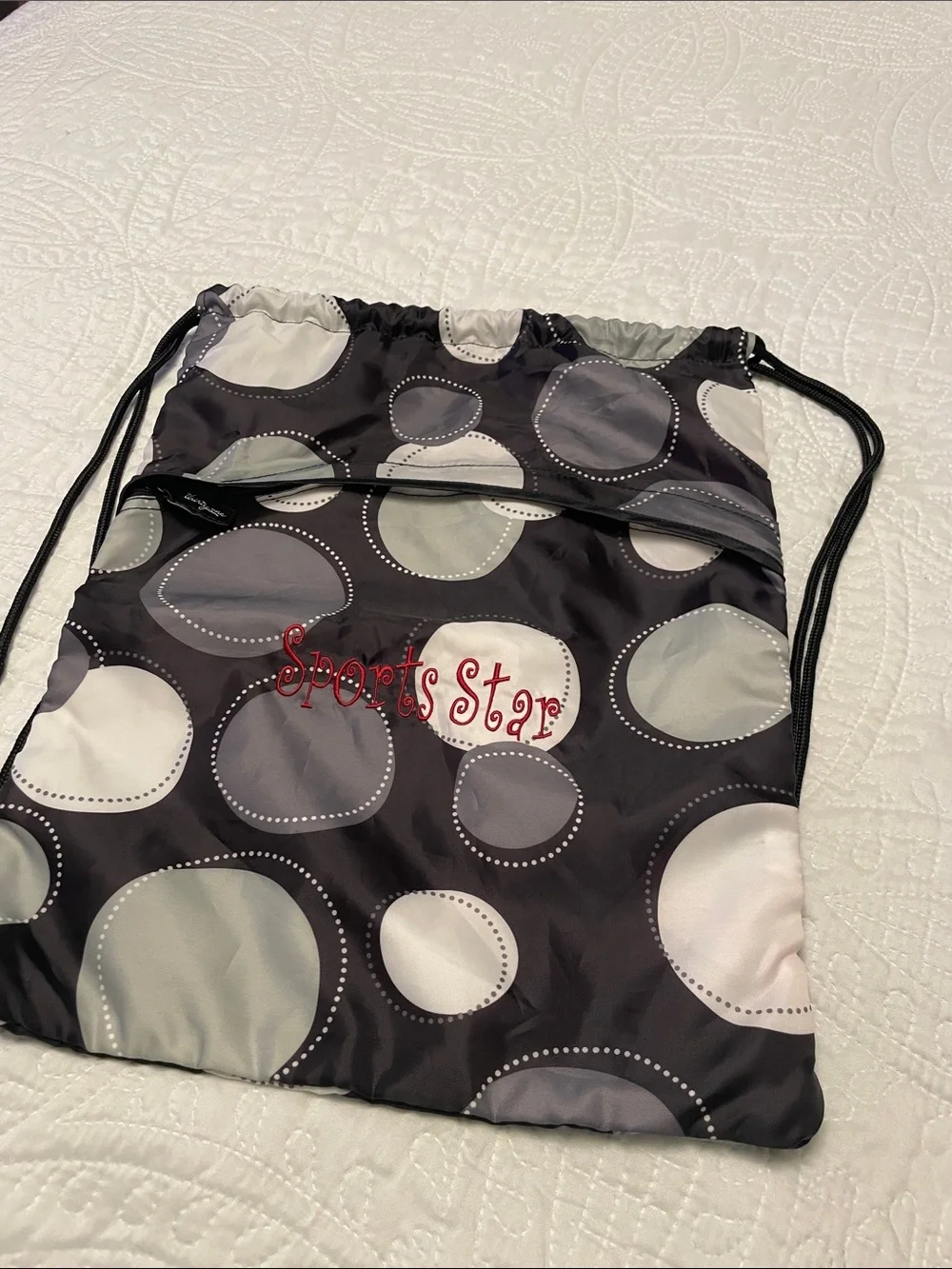 Thirty-One CINCH SAC SACK Drawstring Backpack Dot Pattern SPORTS STAR Embroider